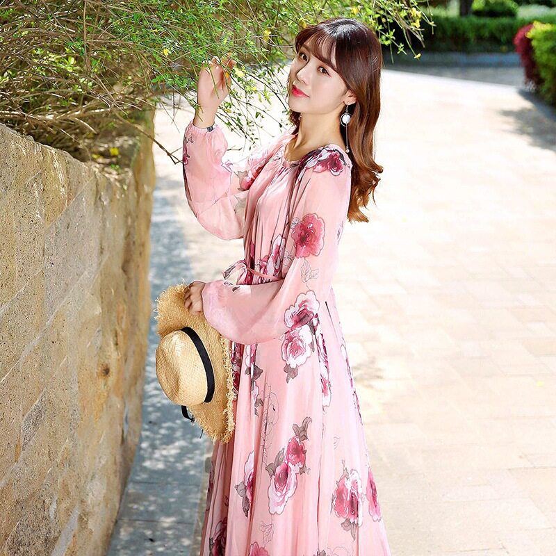 很仙的连衣裙大码夏款女胖mm2023新款30岁女柔美雪纺波西米亚裙子