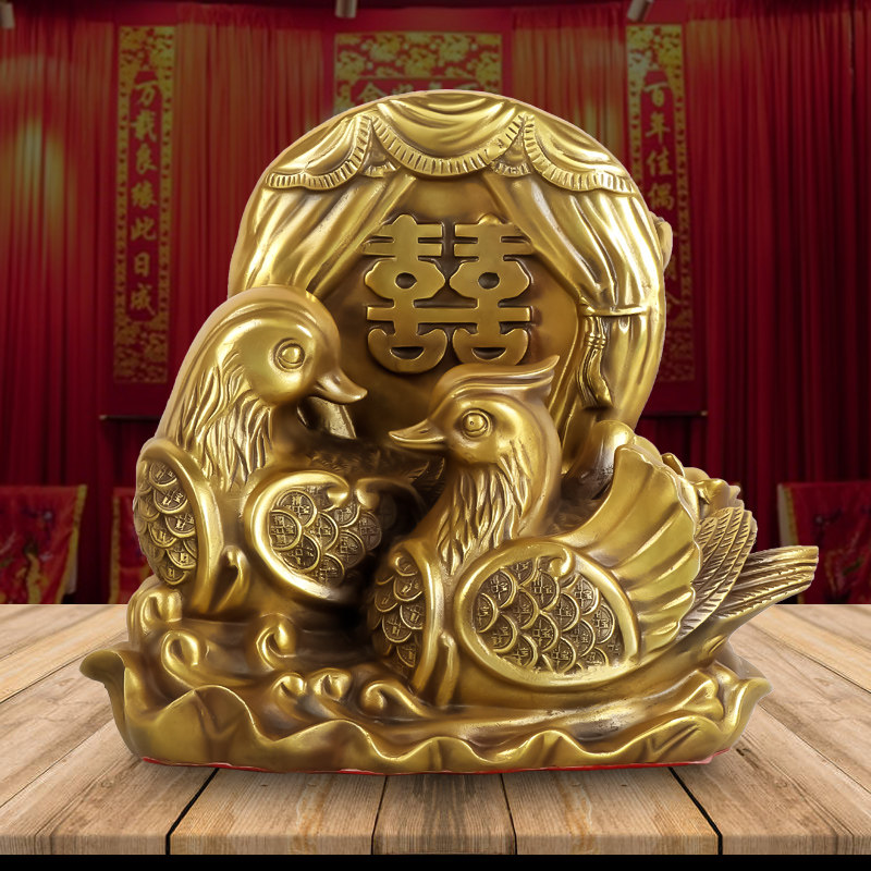 速发铜鸳鸯摆件一对纯铜鸳鸯戏水工艺礼品摆饰卧室床头装饰结婚礼