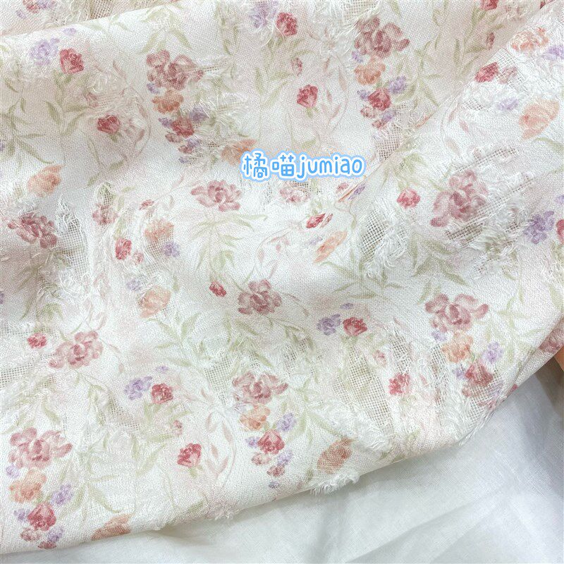 速发橘喵jumiao春日粉樱肌理感立体剪花全涤碎花布连衣裙汉服发圈