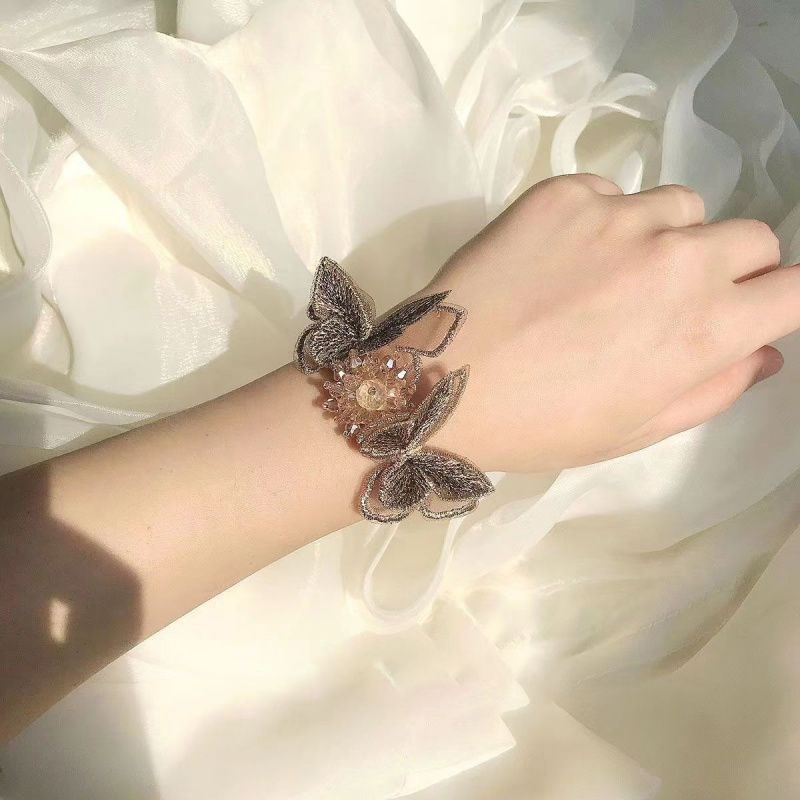 速发手腕花结婚金式香槟色韩色蝴蝶新娘娘伴姐妹团水晶手环手花