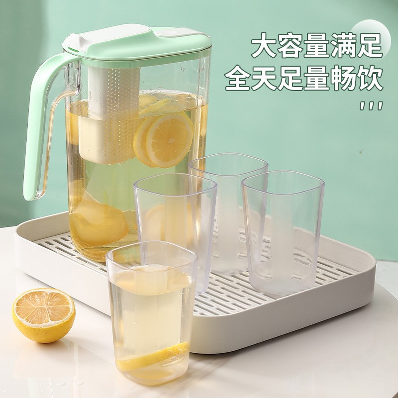 速发家简分离冷水壶塑料大容量茶壶耐高温冰箱水杯套约用装水果果