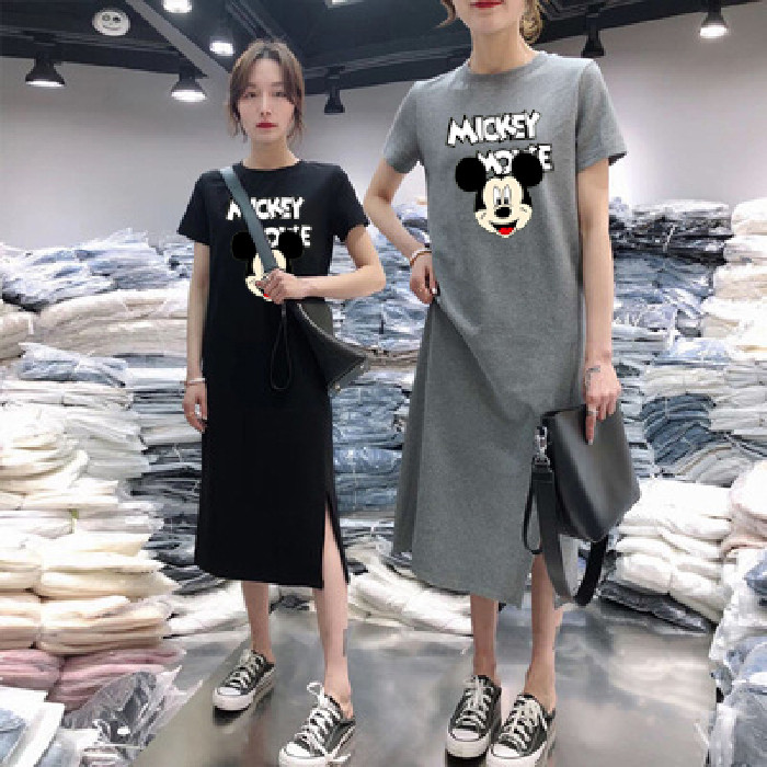 速发夏季新款连衣裙女式休闲遮肚大码宽松中长款过膝打底T恤裙子