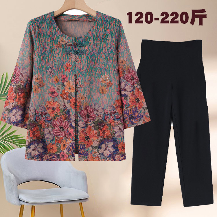 速发220斤中老年人加大加肥胖妈妈大码女装夏装套装奶奶衣服女款