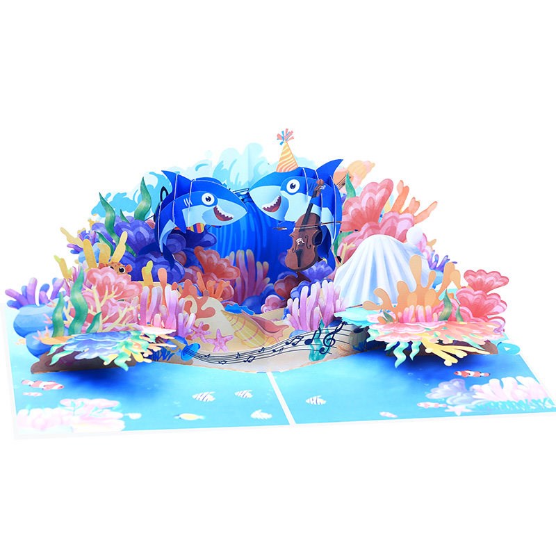 速发海底世界跨境新款立体贺卡珊瑚生日高级感手工礼品卡片