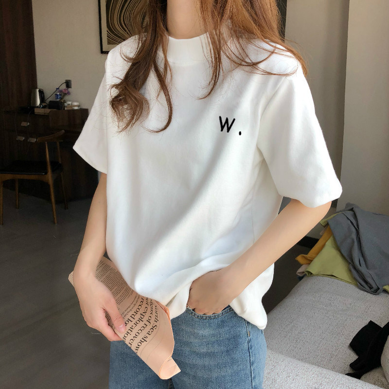 速发小中高领女气质打底衫针织衫2025年新款女夏季宽松上衣棉白色