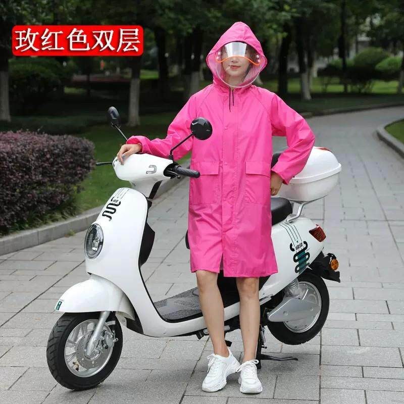 速发时尚纯色中长版雨衣户外徒步反光风衣电动车骑行雨防水雨披