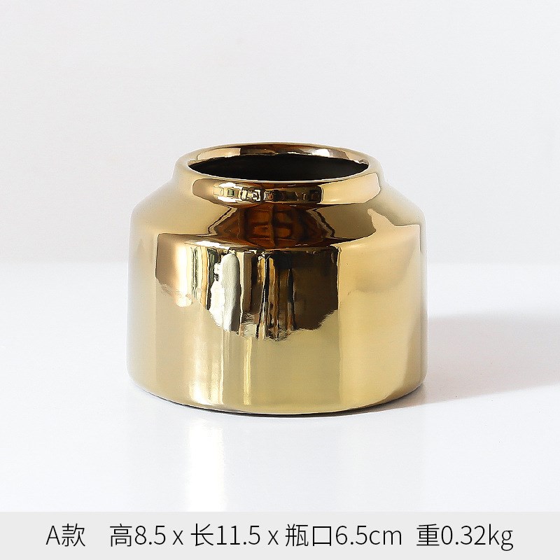 速发花铜花器黄样陶瓷摆件客厅玄关瓶板房装饰品软装花盆电镀