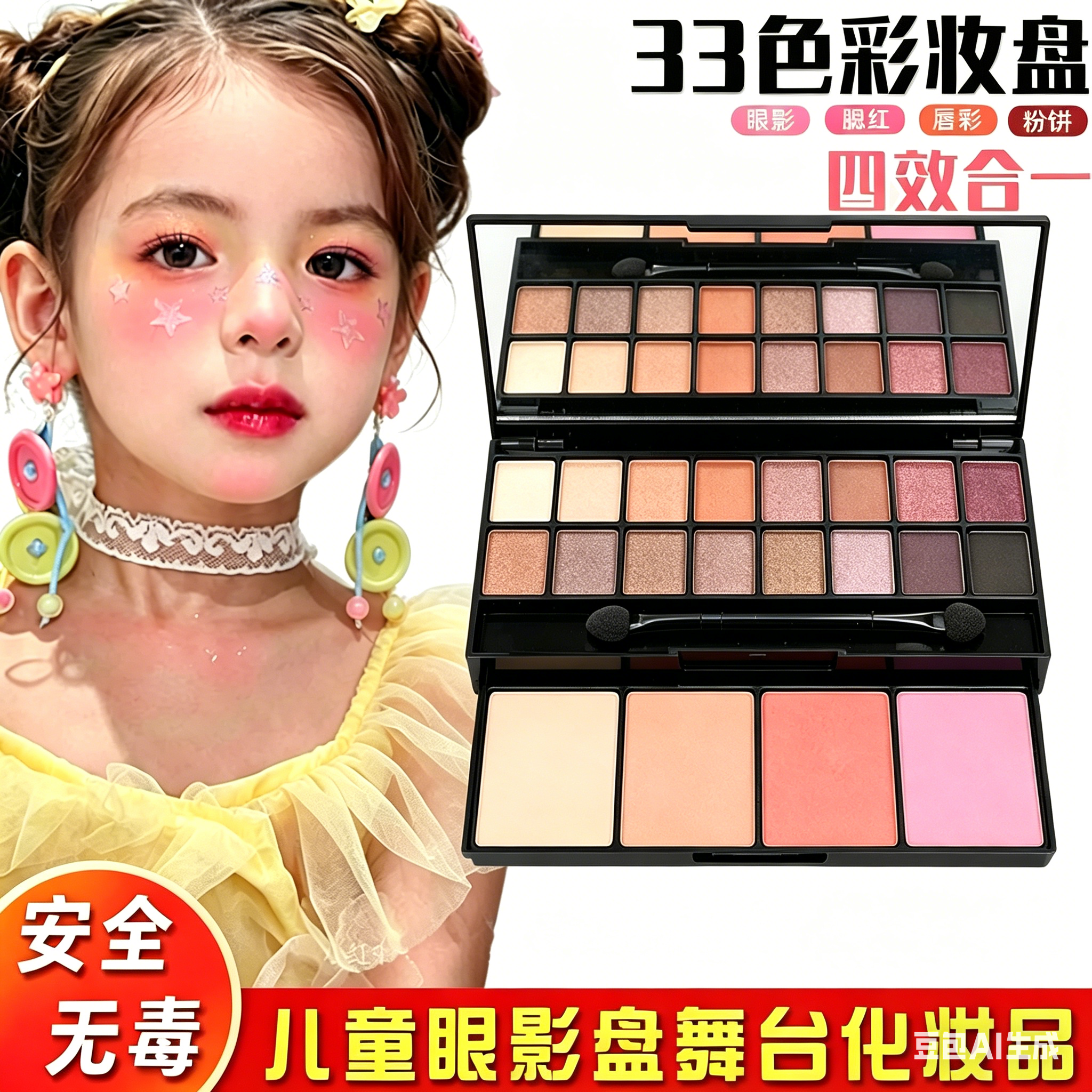 六一儿童节眼影腮红盘无毒学生幼儿园表演专用拉丁舞台公主化妆品