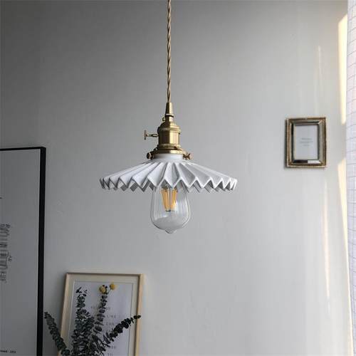 北欧白色百褶陶瓷吊灯日式餐厅民宿吧台床头卧室客厅复古黄铜壁灯