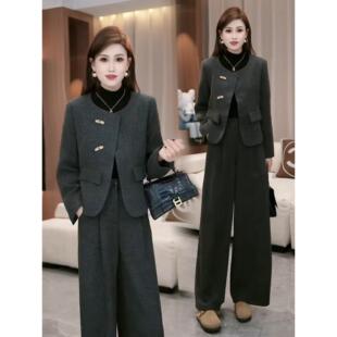 ROUMIKL时尚高级感套装女2025秋冬季洋气短外套阔腿裤气质显瘦两