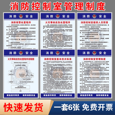 消防控制室火灾事故报警应急处置程序流程图制作值班室人员职责制水泵房安全管理制度牌上墙操作规程KT板定做
