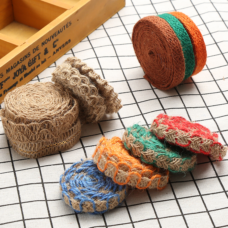 装饰麻绳绳子手工DIY棉麻材料花边复古装修工艺品彩色宽扁麻织带