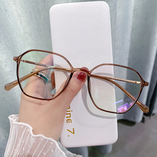 纯钛超轻近视眼镜女防蓝光抗辐射素颜显脸小圆脸潮平光护眼睛框架
