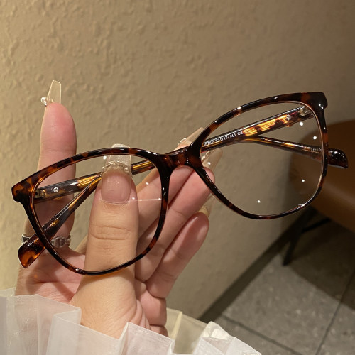 琥珀玳瑁眼镜近视女度数可配豹纹眼睛框素颜猫眼显脸小高级感平光