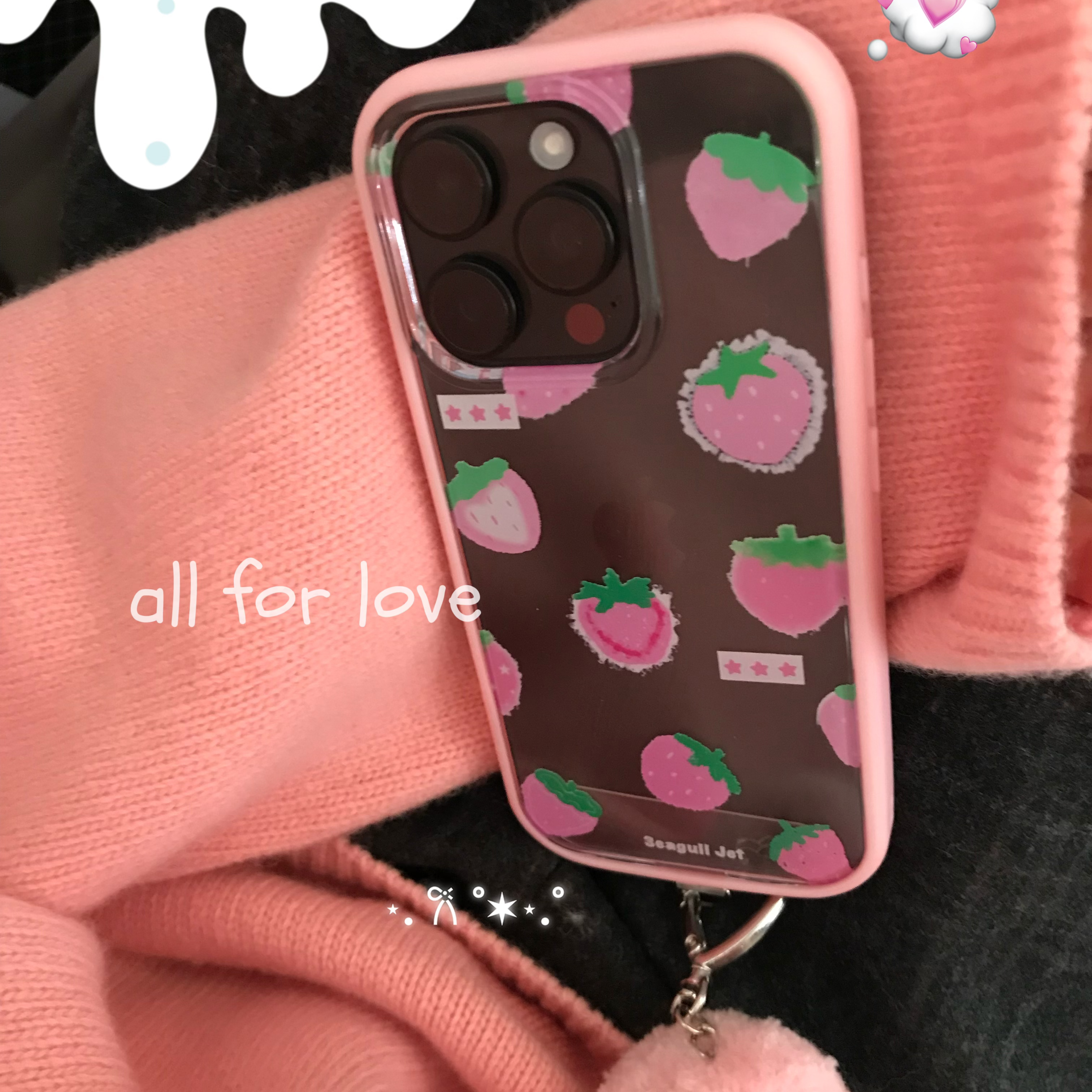 海鸥星球 原创粉粉草莓可拆卸背板二合一手机壳17pro~赠送毛球！