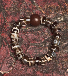 藏地瑜伽士修持【爆老糖球玛瑙古珠】顶配天珠剁珠手串