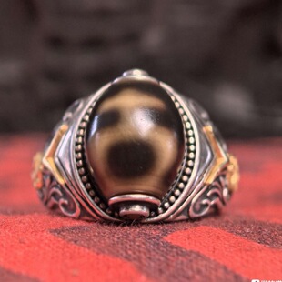 藏地修持【整颗宝瓶达洛天珠戒指银戒托】堪比千年品相 恭候结缘