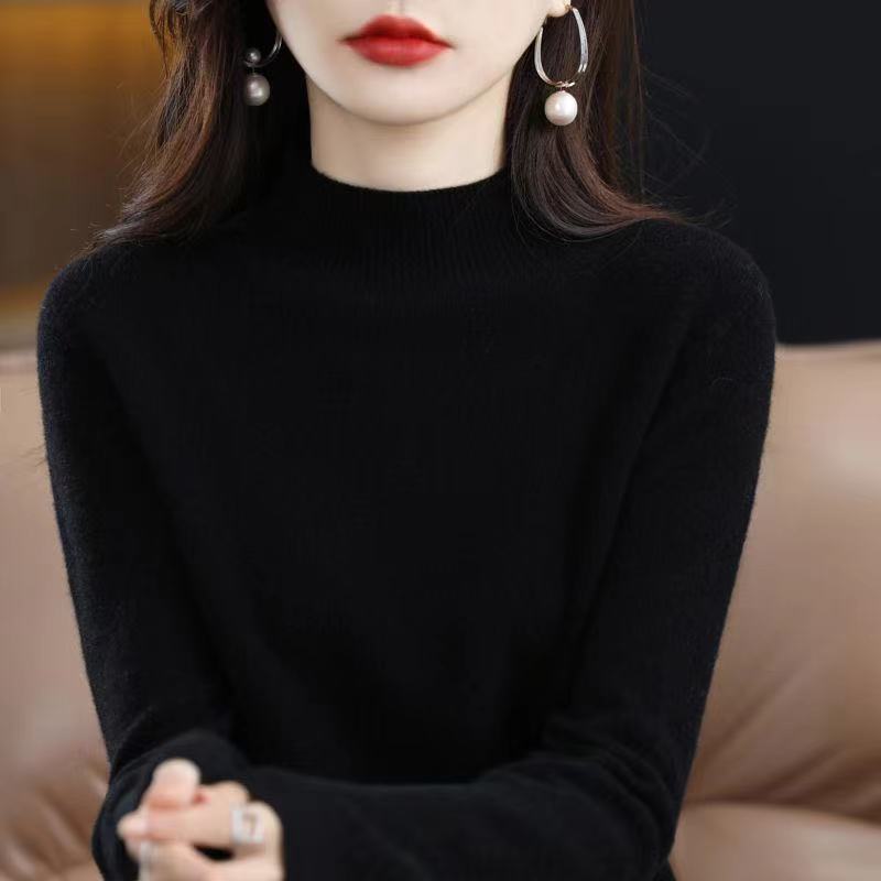 鄂尔多斯市毛衫秋冬新款半高领宽松长袖套头内搭毛衣女针织打底衫