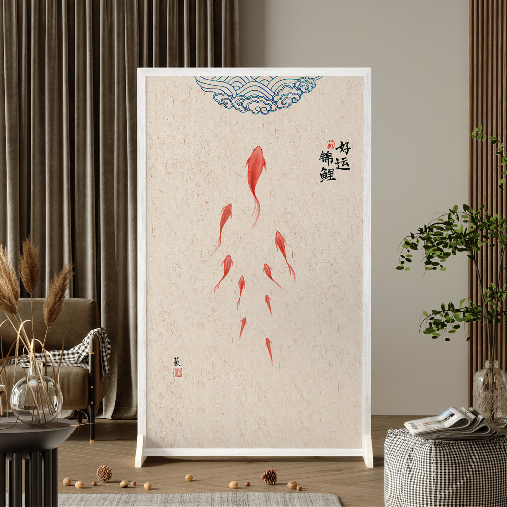 新中式简约现代隔断入户布艺遮挡客厅木质屏风玄关装饰移动座屏