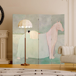 奶油风少女感艺术屏风隔断客厅折叠移动沙发背景装饰遮挡法式现代