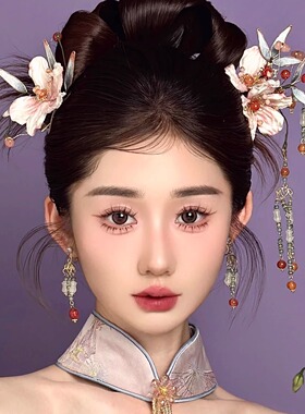 中式新娘头饰晨袍汉服仙美花朵