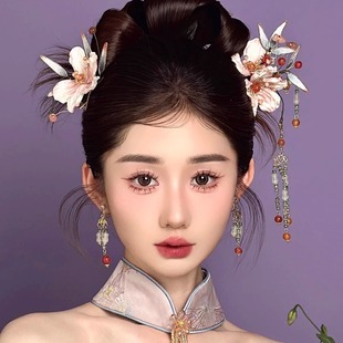 中式新娘头饰旗袍晨袍汉服仙美花朵发簪发饰民族风配饰品古典婚礼