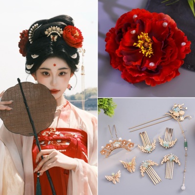 新款唐代鞠婧祎同款唐代绢花发夹