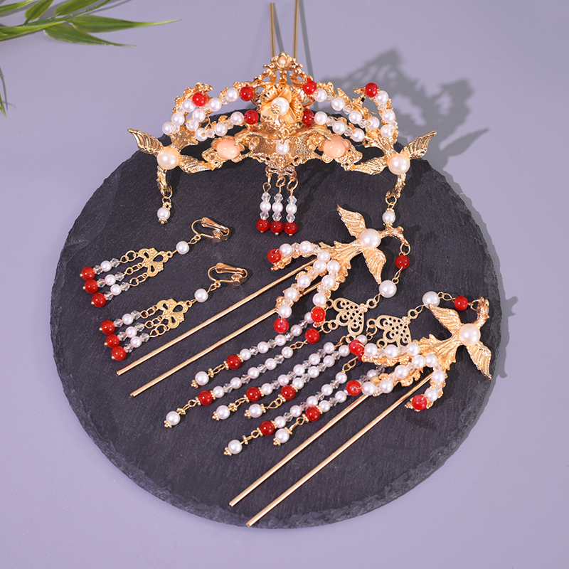 古风汉服头饰金色头冠仙气发簪