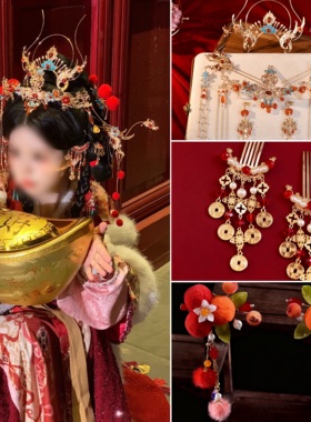 新年头饰小财神红色明制发冠头饰古风宋中国风汉服毛球发冠发饰品