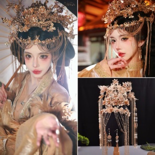中式敬酒服古风异域风发冠秀禾服金色古装凤冠头饰夸张走秀饰品