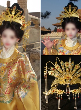 原创女帝孔雀发冠有凤来仪流苏发簪国风发饰唐制明制古风汉服配饰