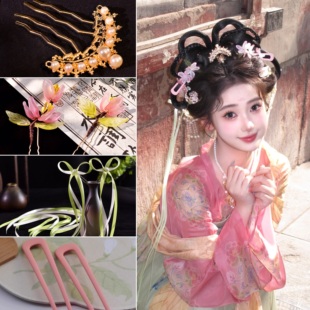 古风古装 繁花发饰头饰唐风超仙花朵发钗蜻蜓点缀清新发簪配饰汉服