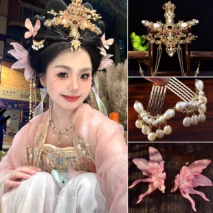 古风唐风明制敦煌发冠宋流苏发饰新娘婚嫁精致发簪兰同款汉服头饰