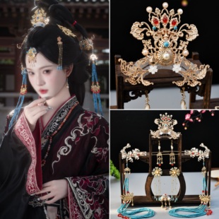 陈都灵翘楚同款战国袍发饰汉服古风汉服发饰手工宫廷唐风凤冠套装