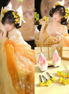 超仙桂花古风绢花发夹中秋月兔头饰汉服女发饰百搭配饰可唐风饰品