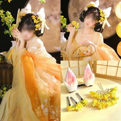 超仙桂花古风绢花发夹中秋月兔头饰汉服女发饰百搭配饰可唐风饰品