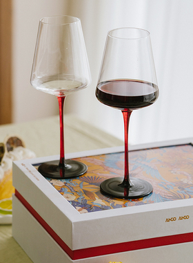 anhua水晶红酒杯轻奢高档红杆高脚杯礼盒套装葡萄酒杯结婚送礼物