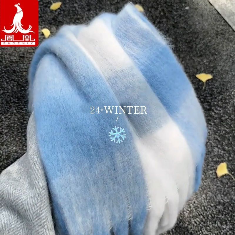 凤凰自行车头巾蓝色围巾冬日高级氛围感围巾韩系新款加厚保暖女冬