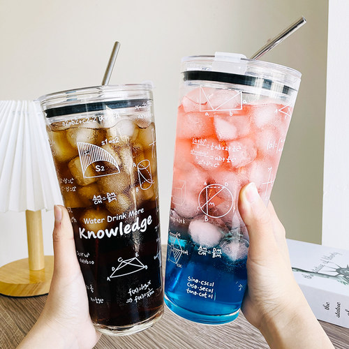 大容量耐热玻璃杯高颜值吸管杯