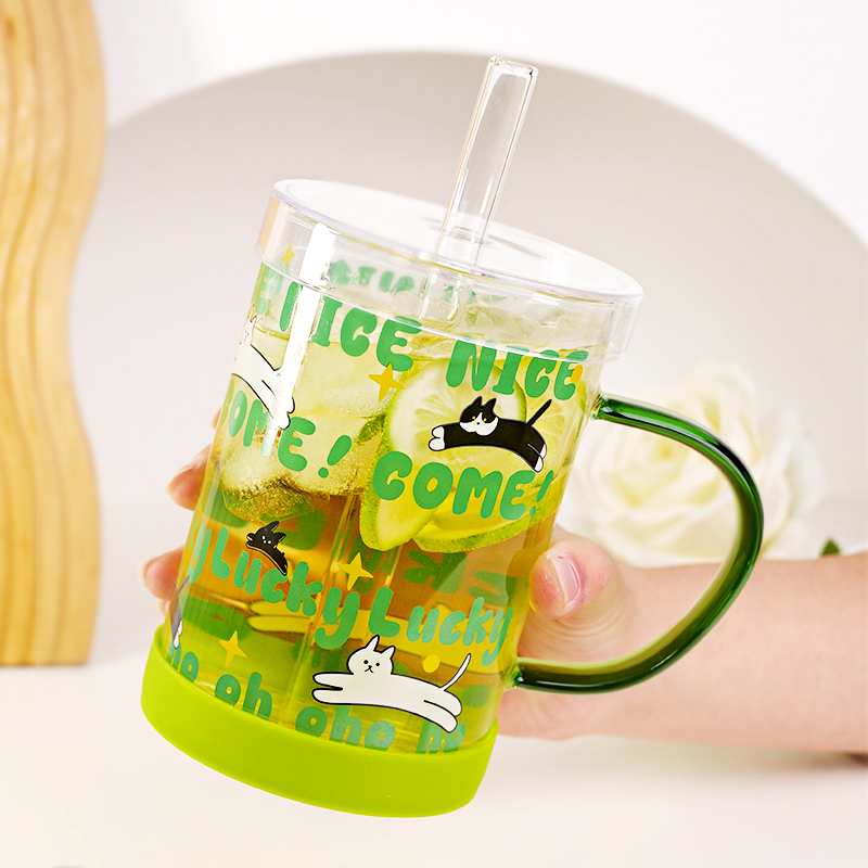 1000ml大容量水杯耐热玻璃吸管杯