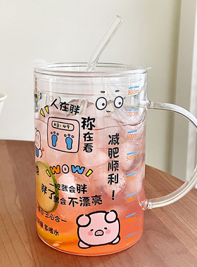 创意高硼硅玻璃吸管杯大容量女学生喝水杯带刻度冷饮果汁饮料杯子