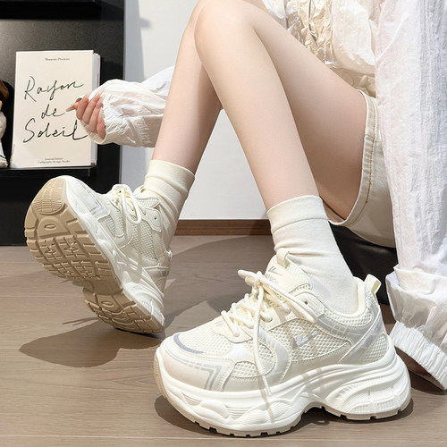回力奶油厚底老爹鞋女