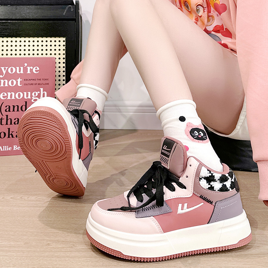 回力复古拼接高帮女鞋新款百搭厚底休闲板鞋时尚休闲格子小白鞋女,女鞋,休闲板鞋,淘宝优惠券,粉丝福利购,淘宝优惠卷