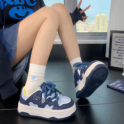 回力深蓝厚底百搭小白鞋女