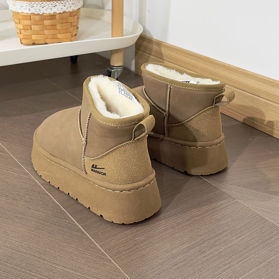 回力棕色雪地靴女2025冬季新款加绒加厚保暖面包鞋外穿厚底大棉鞋