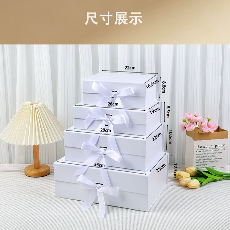 折叠盒磁吸全套礼品盒丝带蝴蝶结折叠LED灯、带贺卡、拉菲草礼盒