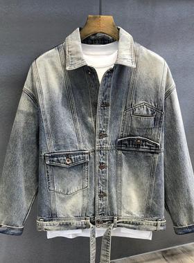 【香港BHAK&轻奢原创】vintage覆古高级感自然做旧潮牌牛仔外套男