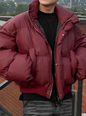 【香港奢品高定】红色短款羽绒服冬季穿搭高级感外套男生美式立领