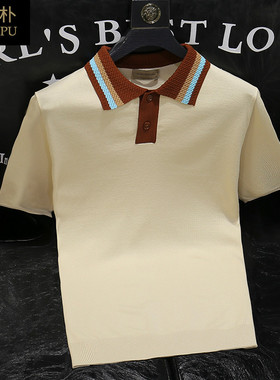 【香港bhak&联名】欧货百搭2025新款衫潮翻领复古上衣t恤短袖男