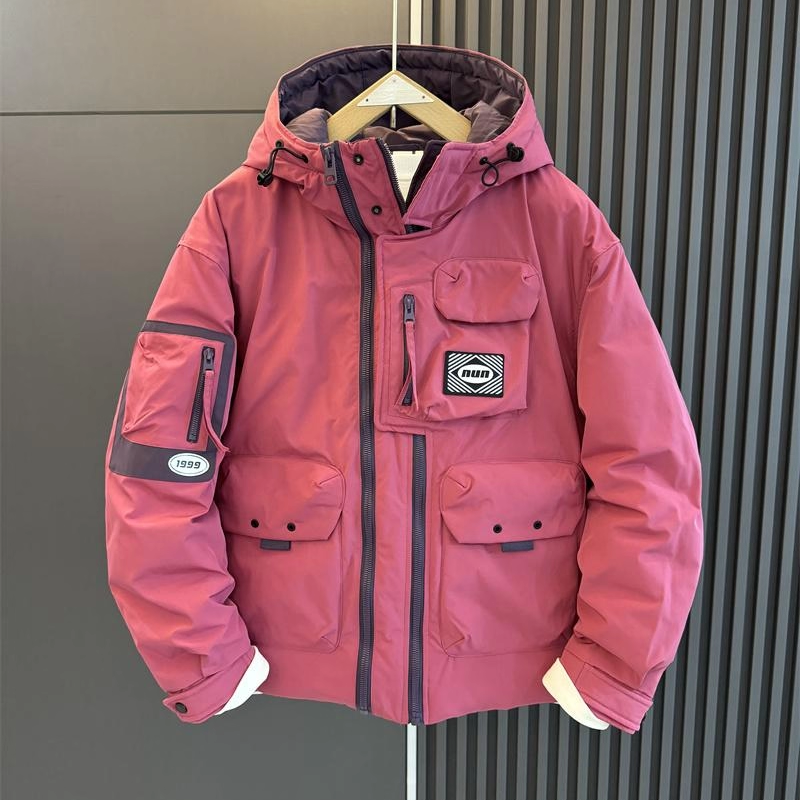 【香港·尊荣定制】多口袋工装连帽白鸭绒羽绒服青年户外加厚夹克